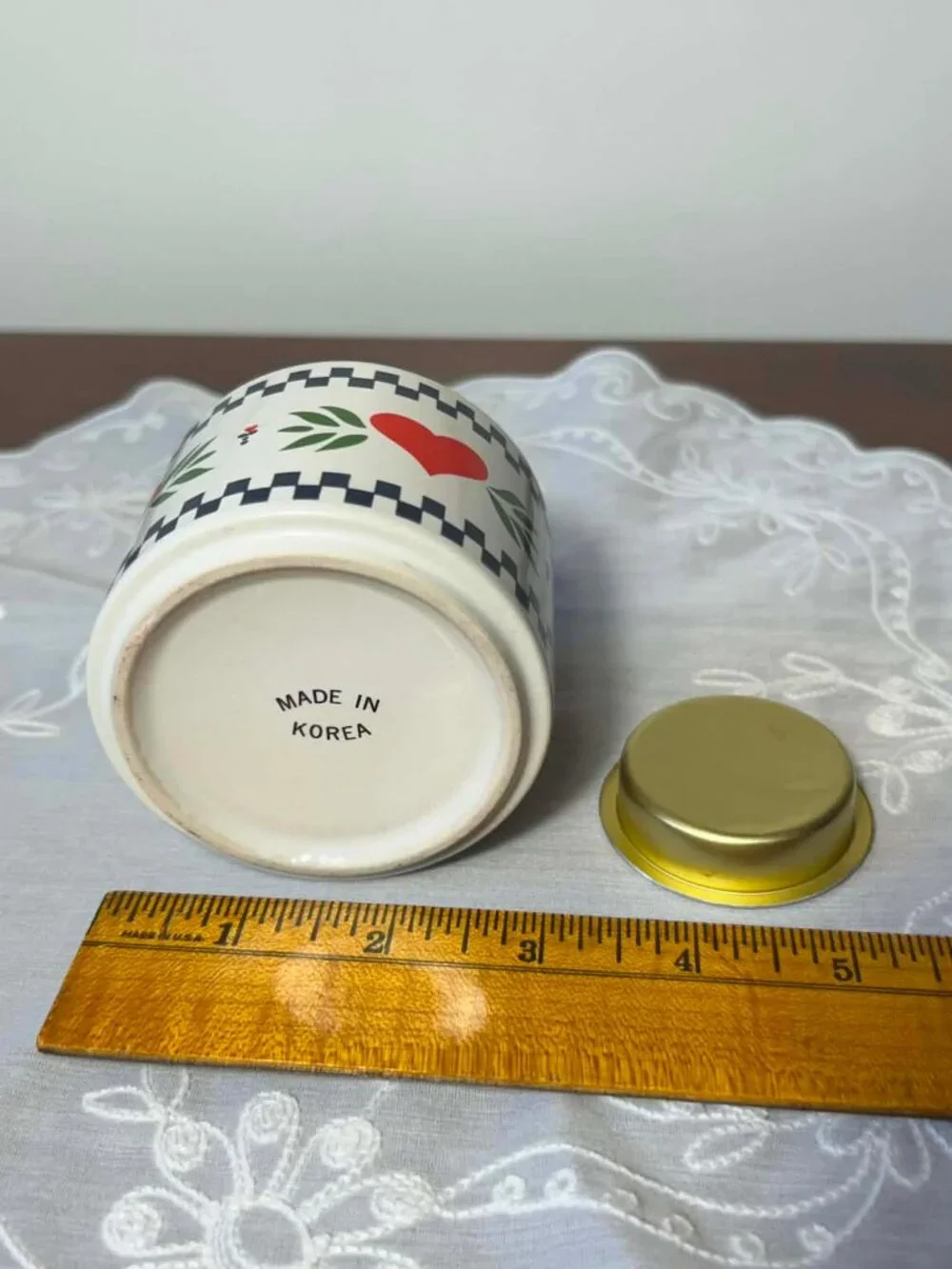 Vintage 80s Red Heart Ceramic Votive Candle Holder